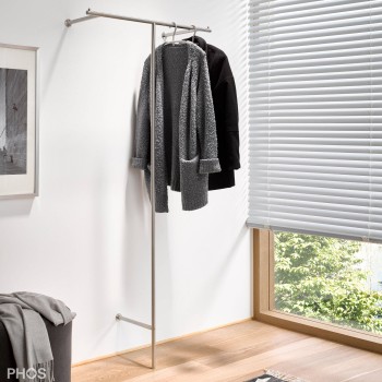T-formet entrégarderobe i rustfrit stål, 80 cm bred, vægmontering